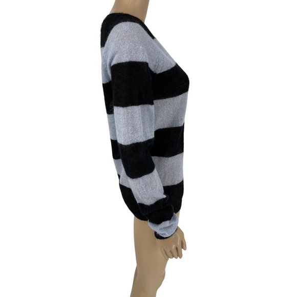 Maison Scotch mohair blend sweater 2 black light blue striped crew neck - Picture 3 of 13
